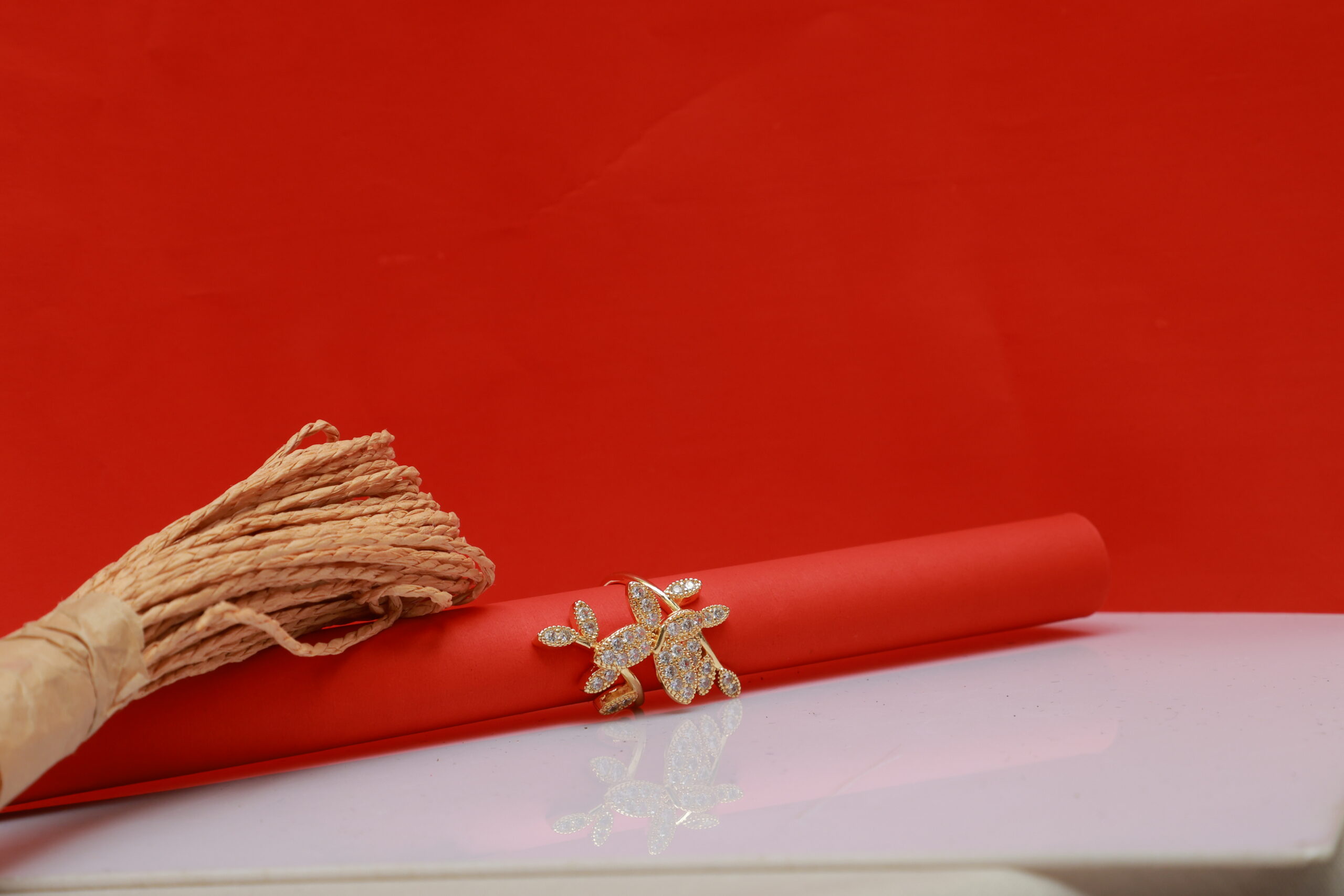 Anti Tarnish Butterfly with Leaves Big Ring