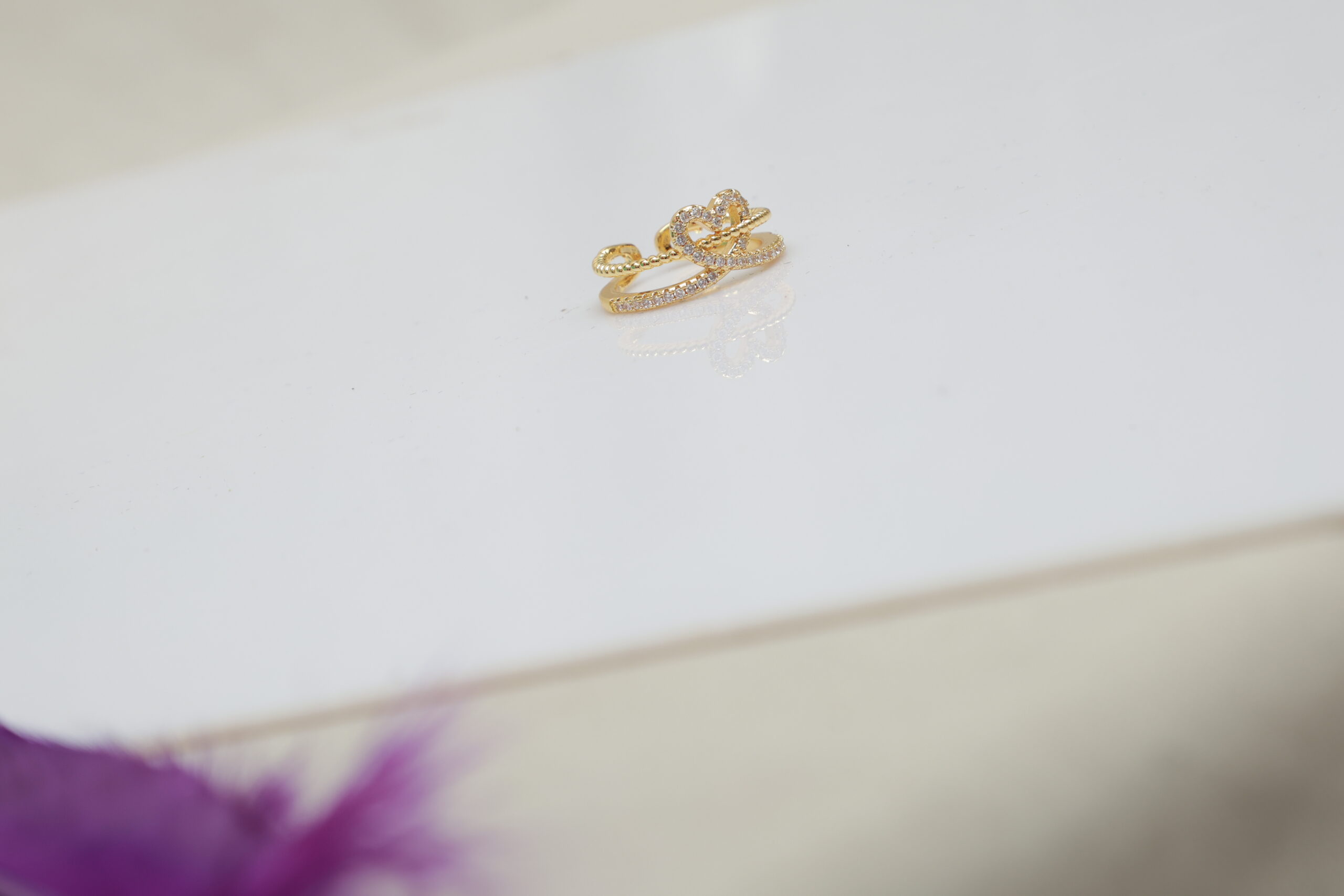 Anti Tarnish Sparkling Heart Adjustable Ring