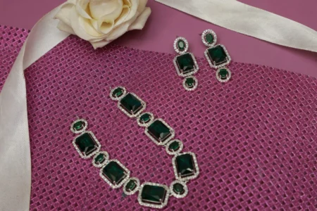 AD Square shaped Crystal studded Jewellery Set