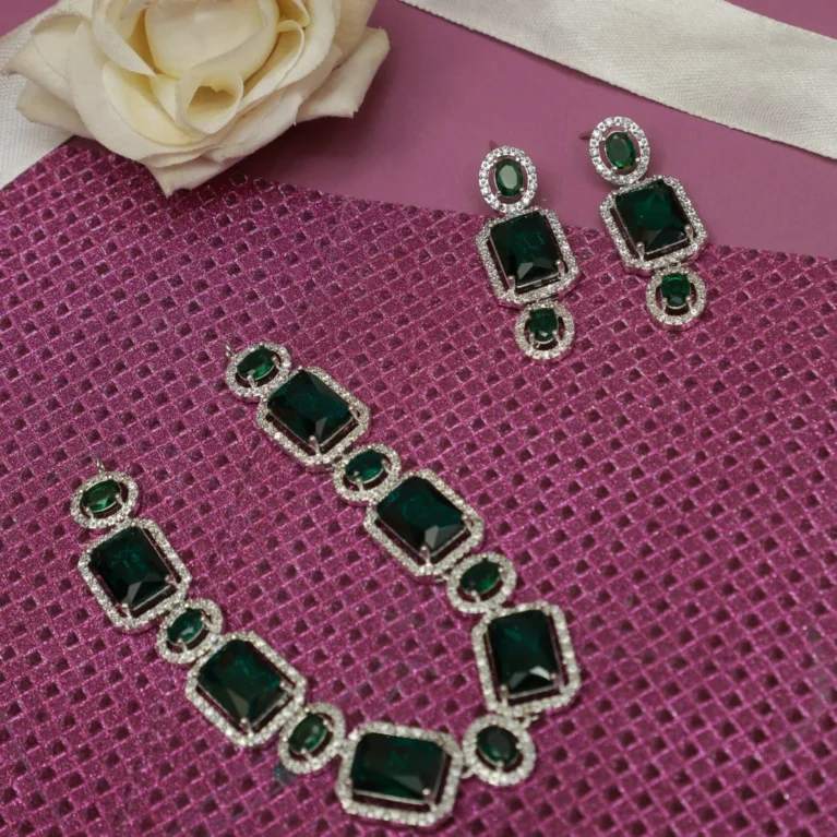 AD Square shaped Crystal studded Jewellery Set